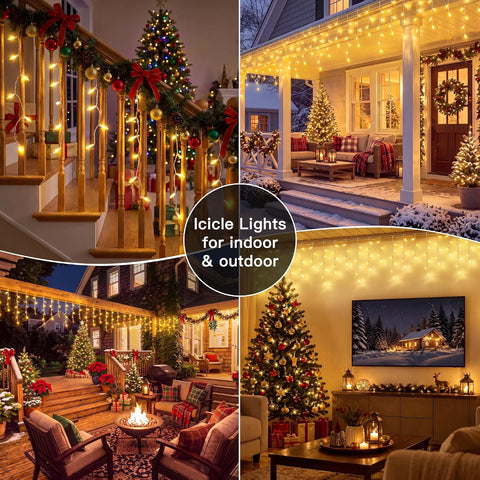 Guhope Outdoor Christmas Icicle Lights 8M 204 LED Warm White Fairy Lights with Remote, Timer & 8 Modes – Create a Cosy Christmas Roofline That Glows All Evening