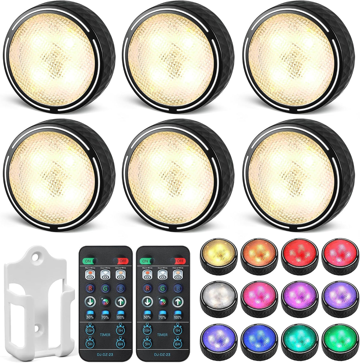 Puck Lights, Battery Operated Under Cabinet Lights, 6 Pack, Black – Brighten Dark Corners Without Wires