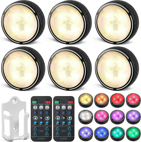 Puck Lights, Battery Operated Under Cabinet Lights, 6 Pack, Black – Brighten Dark Corners Without Wires