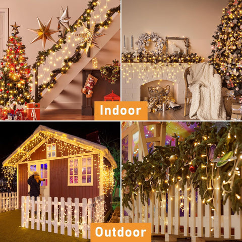 HeiPard 3.38m Outdoor Christmas Icicle Lights 108 LED Warm White – 8 Modes, Remote Control & Timer - Make Your Home Glow With Christmas Magic