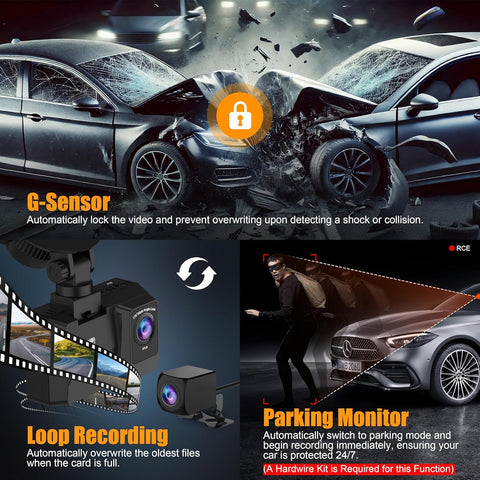 ORSKEY A12 4K+1080P Dash Cam with WiFi, Front & Rear Cameras, 64GB