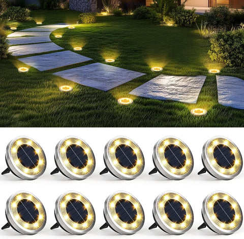SOLPEX 10 Pack Solar Ground Lights Outdoor Waterproof, Solar Powered Pathway Lights, Landscape Lighting for Garden Walkway Driveway Backyard Decor (Warm White)