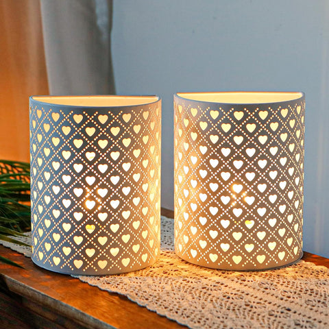 Battery Powered Heart Wall Sconce Table Lamp Set of 2