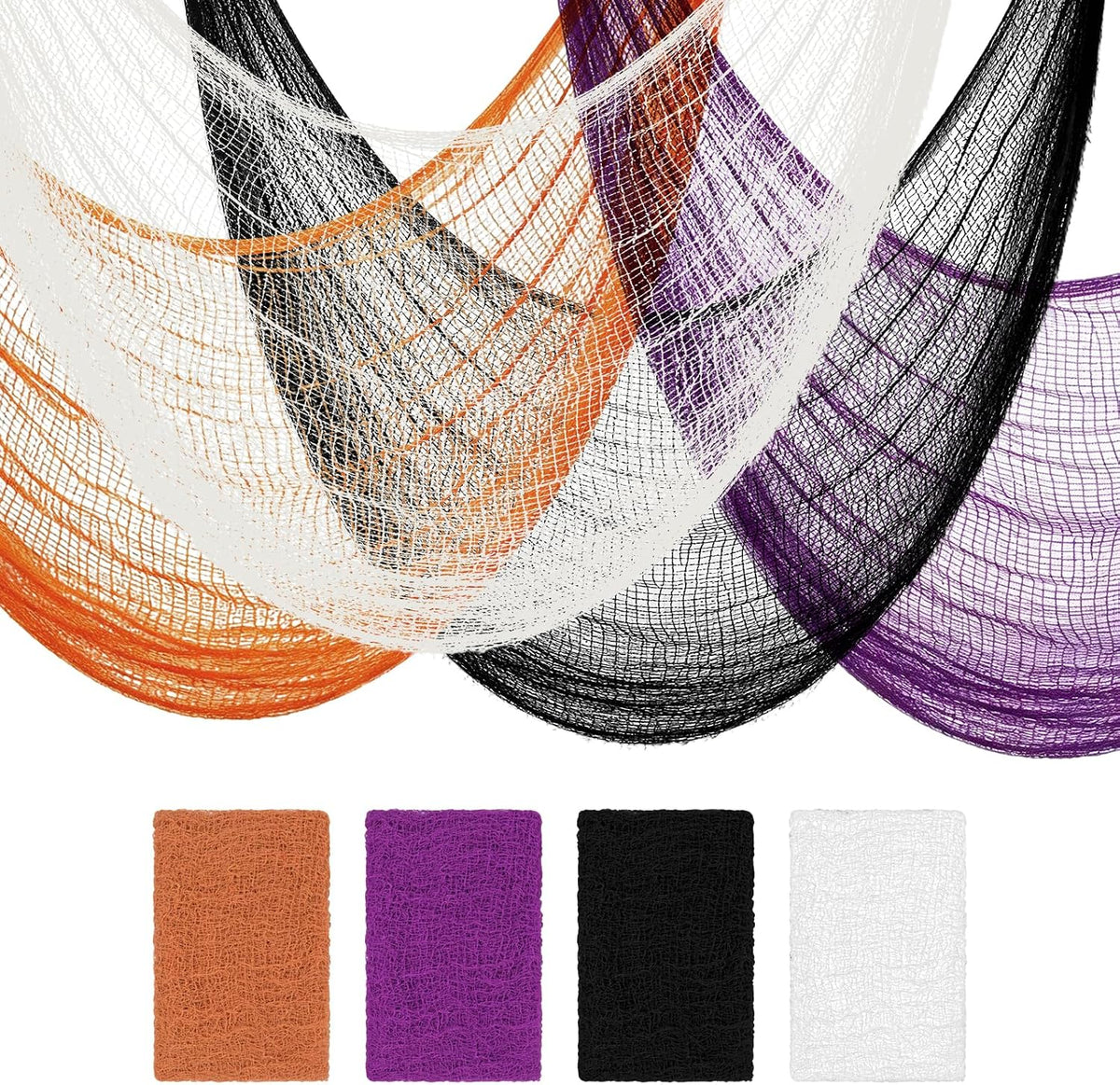 Halatool Halloween Creepy Cloth 4 Pack – Large 76 x 228 cm Cotton Gauze in Black, White, Orange & Purple for Indoor & Outdoor Spooky Decorations