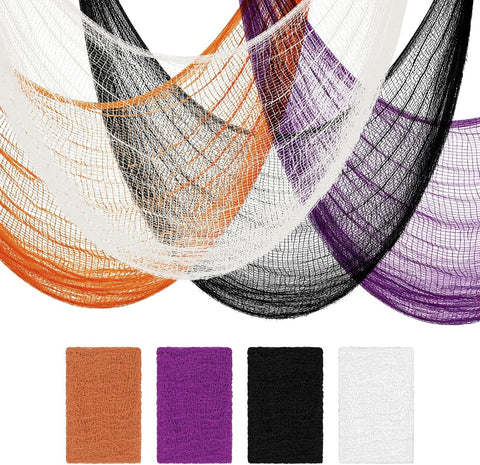 Halatool Halloween Creepy Cloth 4 Pack – Large 76 x 228 cm Cotton Gauze in Black, White, Orange & Purple for Indoor & Outdoor Spooky Decorations