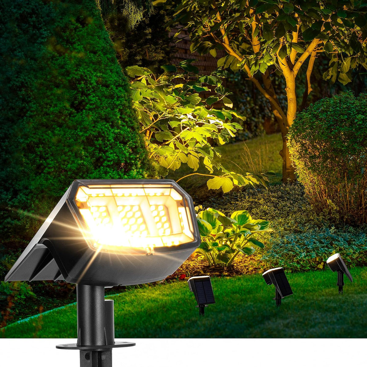 AUDERWIN Solar Spot Lights Outdoor Waterproof, 4 Packs, Warm White