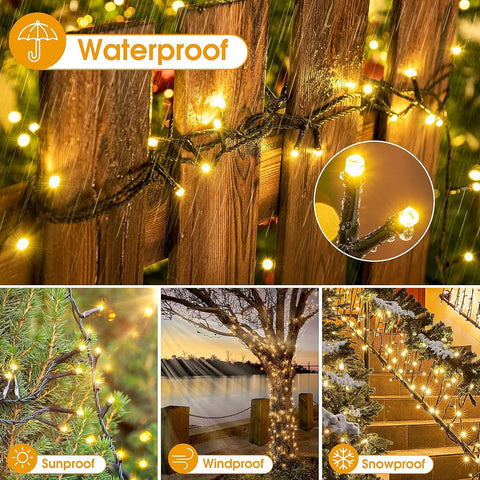 Outdoor Christmas Tree Fairy Lights – 15m 150 LED Warm White Mains Powered String Lights with Remote, 8 Modes, Timer & IP44 Waterproof for Indoor & Outdoor Garden, Xmas Tree, Wedding & Party Décor