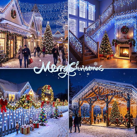 GlobaLink Christmas Icicle Lights 10M 400 LED Connectable Blue White – Outdoor Christmas Fairy Lights with Timer, 8 Modes & IP44 Water Resistance - Turn Plain Eaves Into a Winter Glow