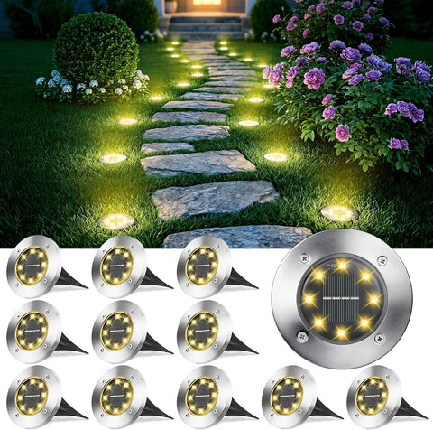 Joomer Solar Lights Outdoor Garden 12 Pack Solar Ground Lights Warm White