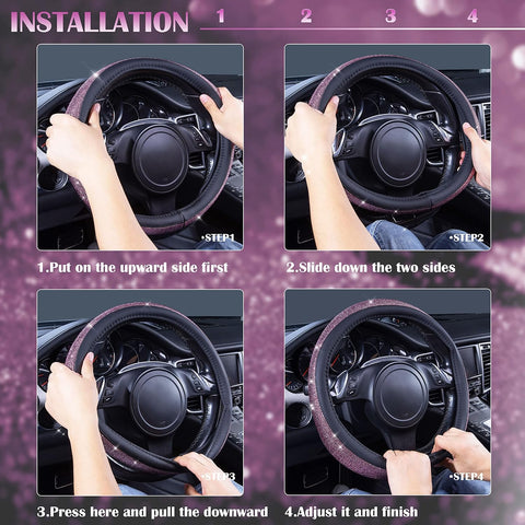Bling Diamond Leather Steering Wheel Cover – Pink
