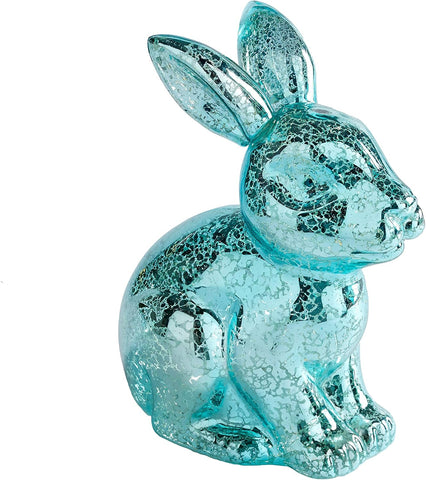 15cm Blue Mottled Glass Easter Bunny LED Table Light – Warm White Battery Lamp with Timer