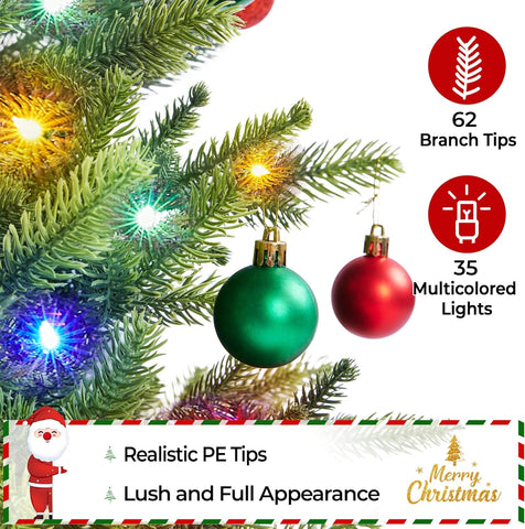 Yaheetech 2ft Pre-Lit Artificial Mini Christmas Tree with 35 LED Lights – Green