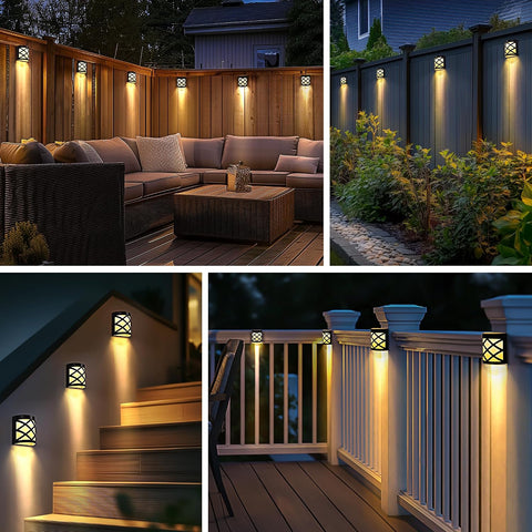 Solpex Solar Fence Lights, 4 Pack Wall Lights Decoration, 6 LED Waterproof for Fence, Deck, Patio, Stairs, Yard, Pathway (Warm White)