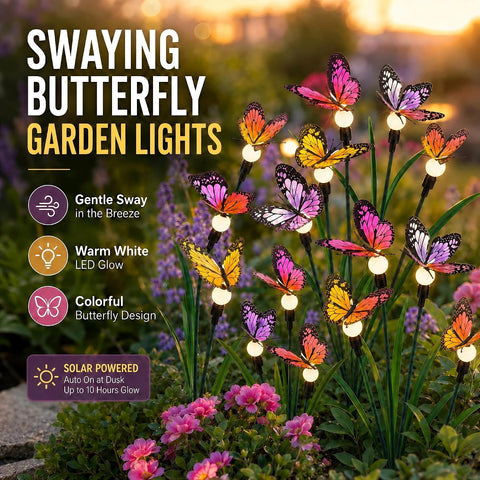 Solar Butterfly Lights Outdoor 4 Pack, Swaying Garden Stake Decor