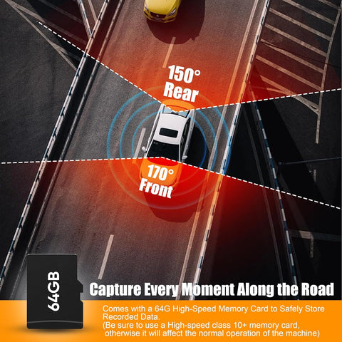 ORSKEY A12 4K+1080P Dash Cam with WiFi, Front & Rear Cameras, 64GB