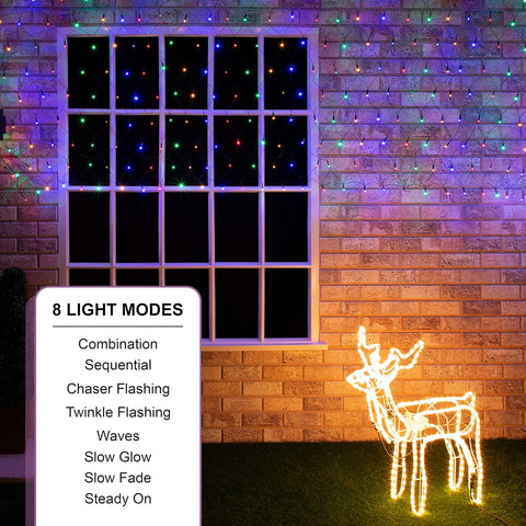 The Christmas Workshop 180 LED Multi-Coloured Christmas Net Lights – 1.8 x 1.2m Mains-Powered Curtain Window Lights with 8 Modes – Give Your Windows a Festive Glow Full of Christmas Cheer
