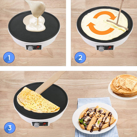 StarBlue 30.5cm White Electric Pancake & Crepe Maker 1000W – Adjustable Thermostat