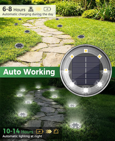 LOTMOS Solar Lights Outdoor Garden, 6 Pack 8 LED Solar Ground Disk Light