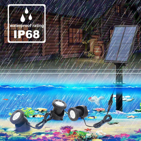 NATPOW Solar Pond Lights, 3 LED Underwater RGB Spotlights – IP68 Waterproof Solar Garden Lighting for Ponds & Water Features