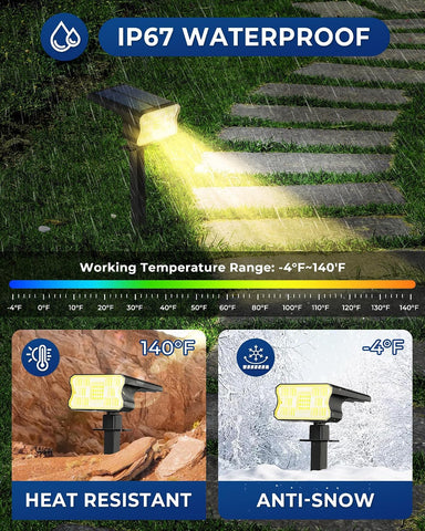 HGGH - Solar Lights Outdoor Waterproof IP67 60 LED 3 Lighting Modes Solar Lights Outdoor for Patio Garden Pathway Landscape Auto On/Off, Function 2