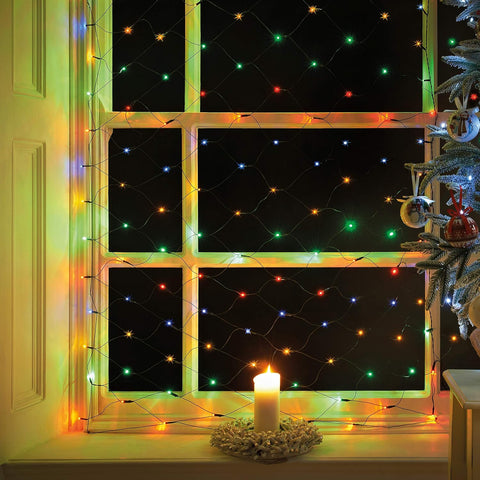 The Christmas Workshop 180 LED Multi-Coloured Christmas Net Lights – 1.8 x 1.2m Mains-Powered Curtain Window Lights with 8 Modes – Give Your Windows a Festive Glow Full of Christmas Cheer