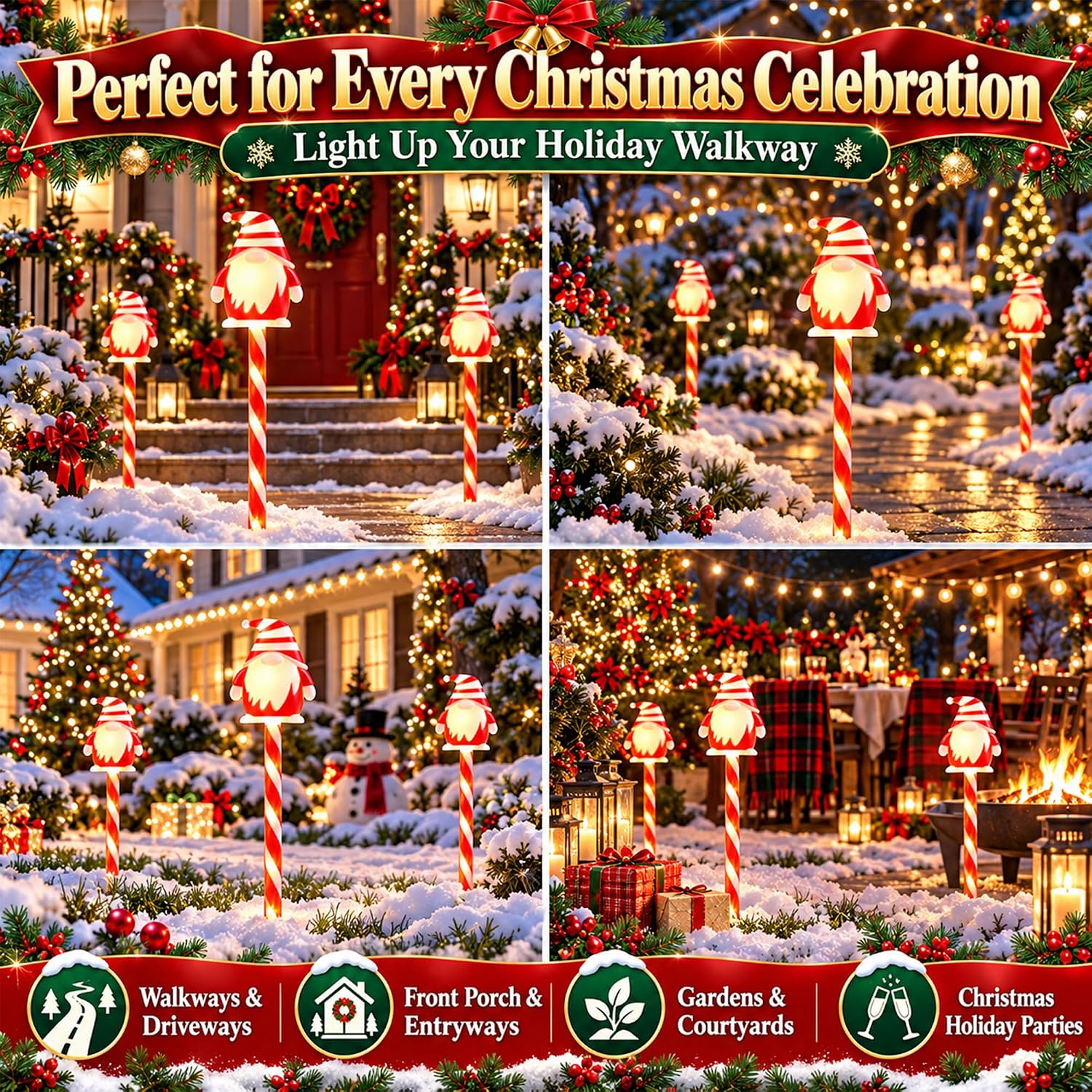 12 Pack Christmas Santa Claus Pathway Lights Outdoor Decorations
