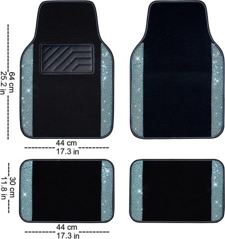 Bling Diamond Car Floor Mats 4pcs Set – Mint Sparkly Rhinestone