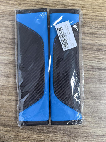 Car Seat Belt Cover Pads Blue Carbon Fiber Leather Set of 2