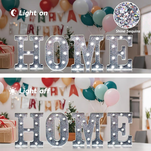 A Style LED Marquee Lamp, Silver Glitter Light Up Letter Sign, Battery Powered Tabletop Decorative Letter Light with On/Off Switch for Wedding, Birthday, Party and Home Decor
