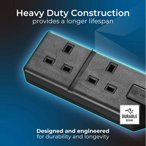 Two Socket Double Extension Lead 4m Heavy Duty Black