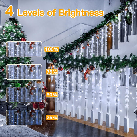 Ollny 10M 400LED Outdoor Icicle Christmas Lights – Cool White Waterproof Hanging Fairy Lights with Remote, 8 Modes & Timer - Give Your Home a Magical Christmas Glow