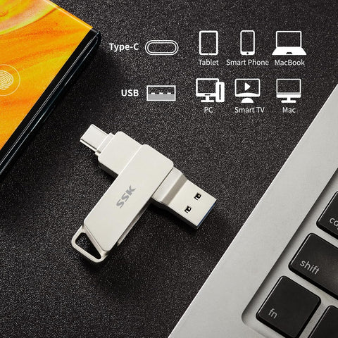 64GB USB C Flash Drive - Dual USB 3.2 Type-C & USB-A Thumb Drive, Up to 200MB/s, Zinc Alloy, OTG Compatible for Phone, Mac & PC