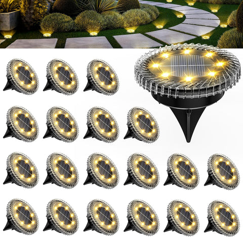 Solpex Solar Lights Outdoor Garden,20 Pack Solar Ground Lights,IP65 Waterproof for Stairs, Patio, Pathway(Warm White)