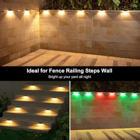 4 pack Dynamic RGB Solar Fence Lights - 8 Lighting Modes Waterproof LED Floodlights with 12+ Hour Runtime