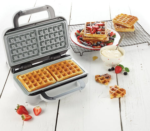 DuraCeramic Deep-Fill Waffle Maker – Non-Stick Easy Clean Waffle Iron with Removable Plates – White & Stainless Steel