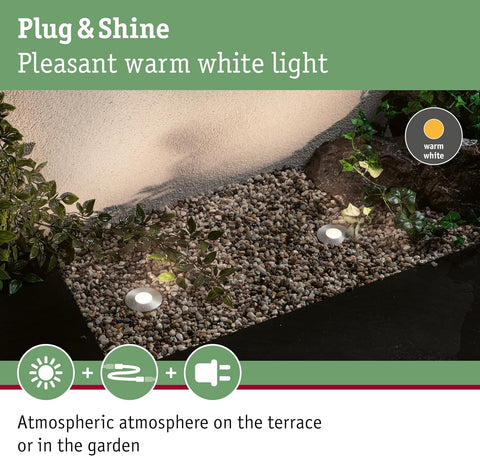 Paulmann 93951 Outdoor Plug & Shine Ground recessed Lighting 2.5W IP65 3000K 24V 55mm Silver Stainless Steel/Plastic, 5.5 x 5.5 x 9 cm