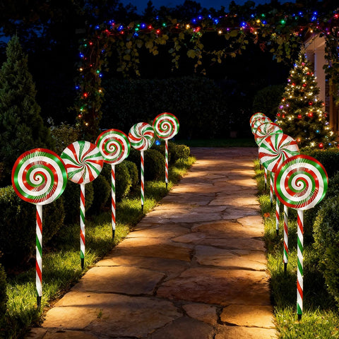 Christmas Lollipop Pathway Lights-5 Pack Solar Powered Outdoor Garden Path Lights Xmas Candy Cane Landscape Lighting Solar Waterproof Decorative Lights Decorations Outside Yard
