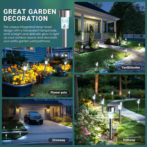 GIGALUMI Solar Lights Outdoor Garden Waterproof,12 Pack,Stainless Steel LED Solar Garden Lights for Patio, Lawn, Yard and Landscape Decor, Cold White