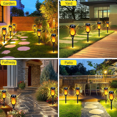 Solar Lights Outdoor Waterperoof Upgraded, 10Pack Solar Tiki Torches with Flickering Flame, 12LED Mini Solar Garden Lights for Patio Yard Pathway Landscape Decorations-Dusk to Dawn Auto On/Off