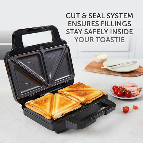 3-in-1 Snack Maker – Toastie, Waffle & Panini Press | Deep Fill, Removable Non-Stick Plates | Black & Steel [VST098]
