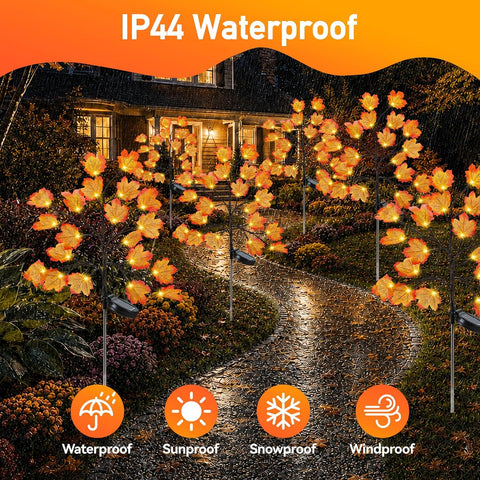 2 Pack Solar Fall Lights Outdoor Decoration 40 LED Orange Fall Lights with Maple Leaves, Outdoor Pathway Light, Solar Lights for