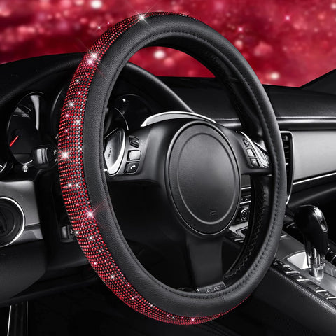 Bling Diamond Leather Steering Wheel Cover – Red Crystal Rhinestones