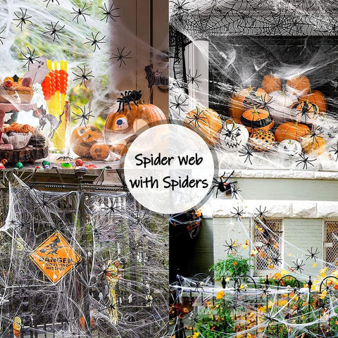 300g Halloween Spider Web Decoration with 50 Spiders – Stretchable Cobweb for Indoor & Outdoor Halloween Parties, Homes, Gardens, Bars & Trick or Treat Events