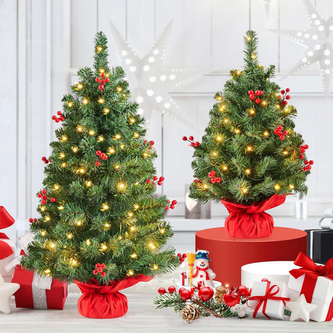 Yaheetech 3ft Pre-lit Tabletop Mini Christmas Tree with Warm LED Lights – Green