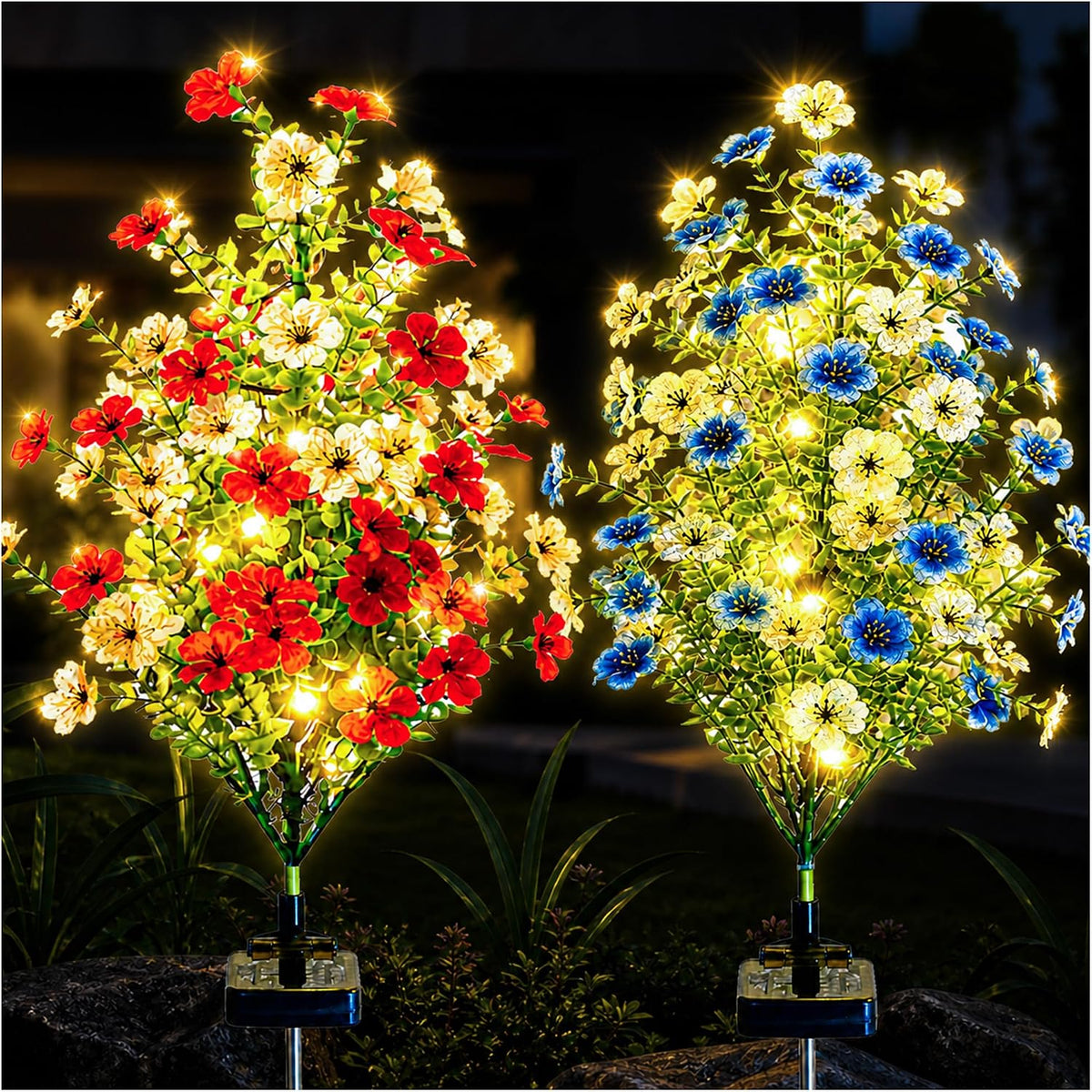 Solar Violet Garden Lights with Glowing Flowers & Stems (2 Pack)