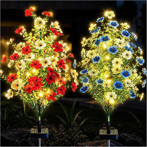 Solar Violet Garden Lights with Glowing Flowers & Stems (2 Pack)