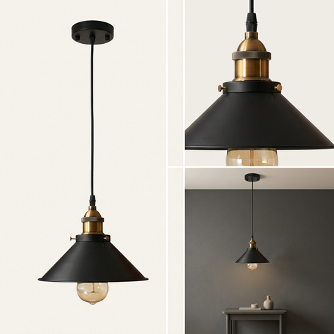 Bronze Table Lamp with Black Lampshade, 22 cm E27 Light Fitting Set, Elegant Decorative Lighting for Bedroom, Living Room & Bedside Tables