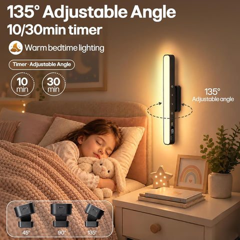Makeup Light for Bathroom -Rechargeable LED Strip Light, Black | Wireless Wall Lights with Battery Display, 5 Color Modes, Remote Control Bathroom Mirror Lamp for Dressing Table, Cupboard