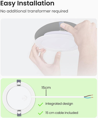 LED Downlights for Ceiling 9W Ultra Slim LED Recessed Ceiling Spot Lights 6500K Cool White IP44 Waterproof Spotlights Ceiling Lights for Bathroom Kitchen Living Room, 6 Pack