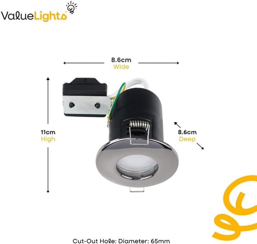 | Fire Rated Polished Chrome Domed Ceiling Downlights | Bath Recessed Lighting, Home Décor & Improvement Essential | Pack of 4 | Includes 5W LED Bulbs [6500K Cool White] | Mains Wired